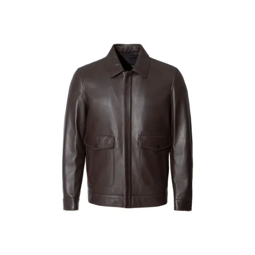 ANDREW MACKENZIE Leather Jackets Men Coffee