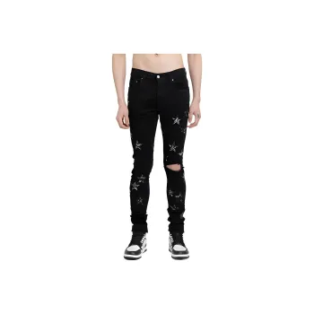 AMIRI Bandana Star Appliqued Distressed Skinny Jeans