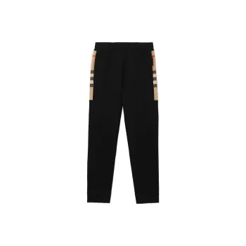 Burberry Milo Cotton Blend Check Panel Sweatpants