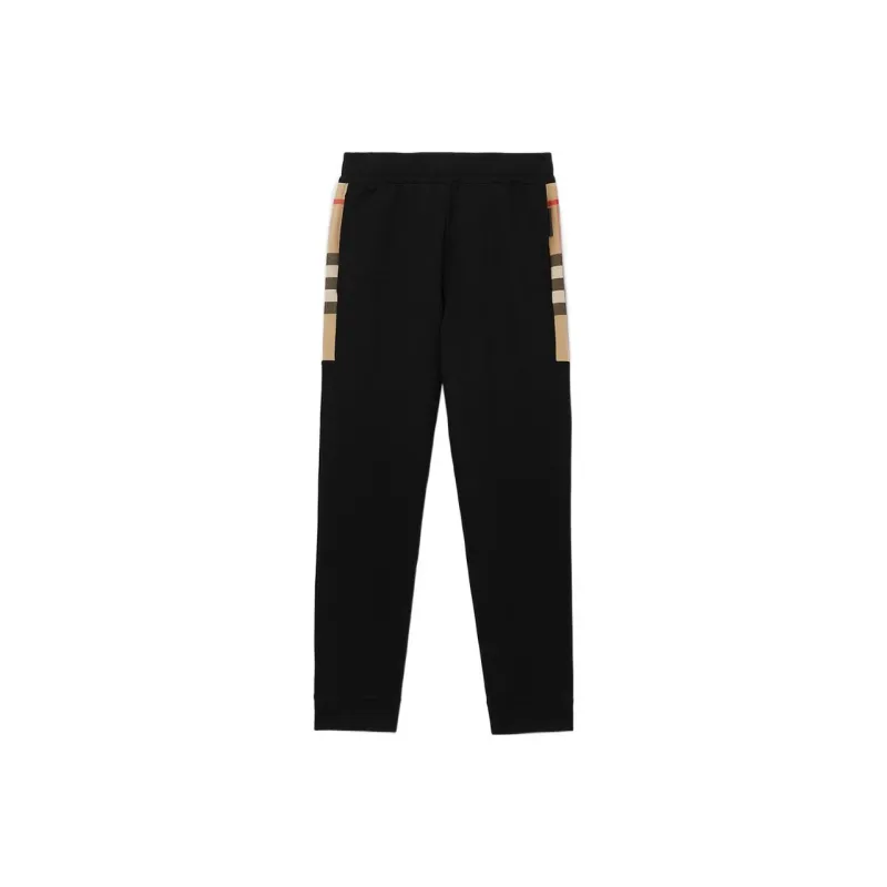 Burberry Milo Cotton Blend Check Panel Sweatpants-0