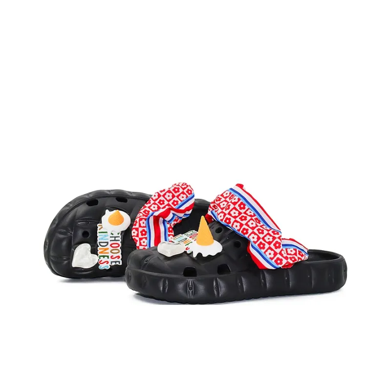 OUBT Creative Ice Cream, Floral Fabric, Exotic Charm Clogs Women's Black-1