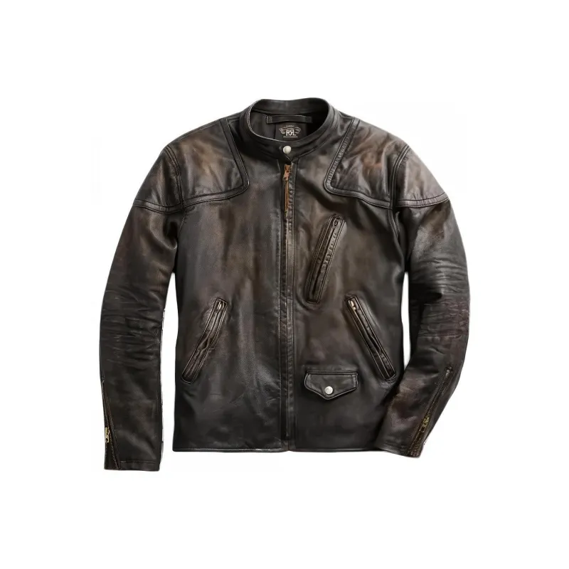 Polo Ralph Lauren Slim Fit Leather Moto Jacket Jackets & Coats Men's Brown-0