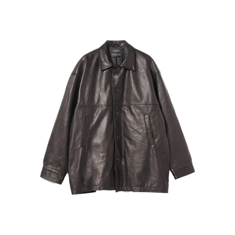 Beams Leather Jackets Men Brown-0