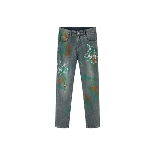 DEGAIA SS24 Jeans Men's Light Denim Blue Letter