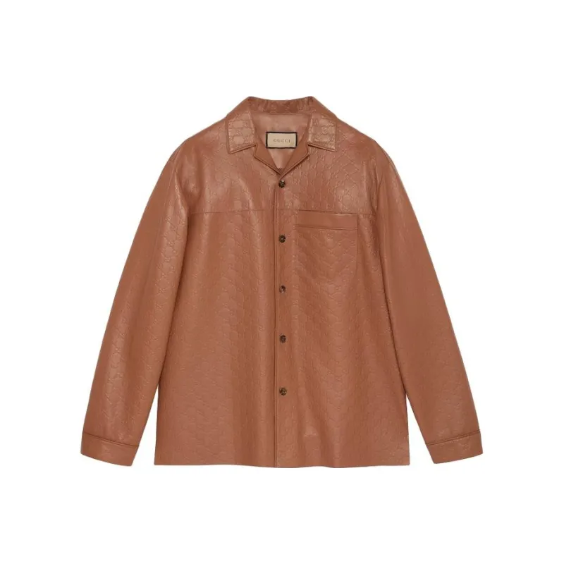GUCCI Gg Supreme Leather Shirt Jacket-0