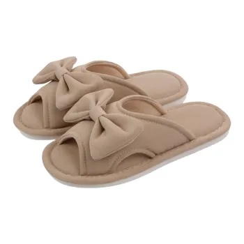 Thin Strips Cotton Linen Blend Slippers Women's, Light Brown
