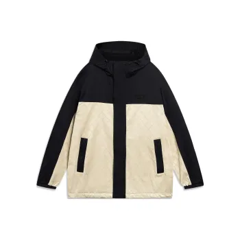 LiNing Wade Collection Trench Coat Men's Light Milk Umber Jacquard All Over Print Black