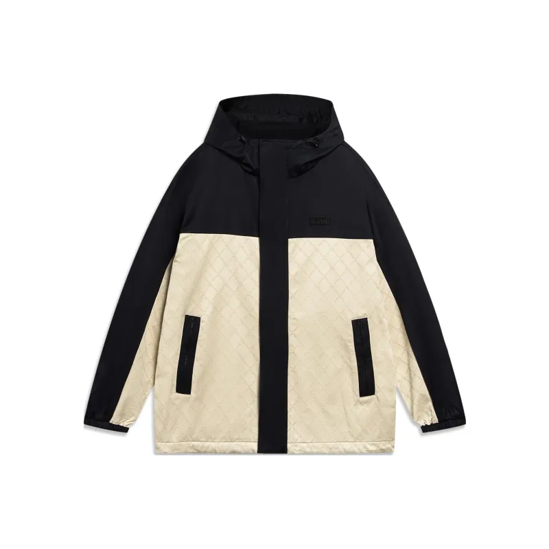 LiNing Wade Collection Trench Coat Men's Light Milk Umber Jacquard All Over Print Black-0