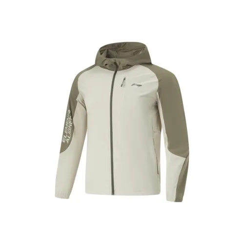 LiNing Fitness Series Trench Coat Men's Solvent Gray Military Canvas Green