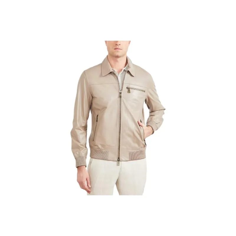 GUESS Leather Flight Jacket Jackets Coats Men's Light Brown-0