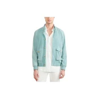 GUESS Suede Leather Flight Jacket Jackets Coats Men's Washed Island Blue