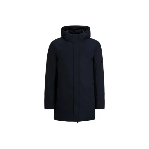 HUGO BOSS Water Repellent Parka Jacket With Logo Sleeve Pocket Parka Coat Men's Dark Blue