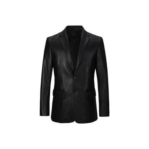 DAVID NAMAN Leather Jacket Men's Black