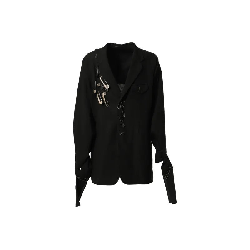 Yohji Yamamoto Safety pin Embellished Linen Blazer-0