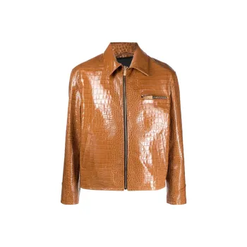 VERSACE Leather Jackets Men Khaki
