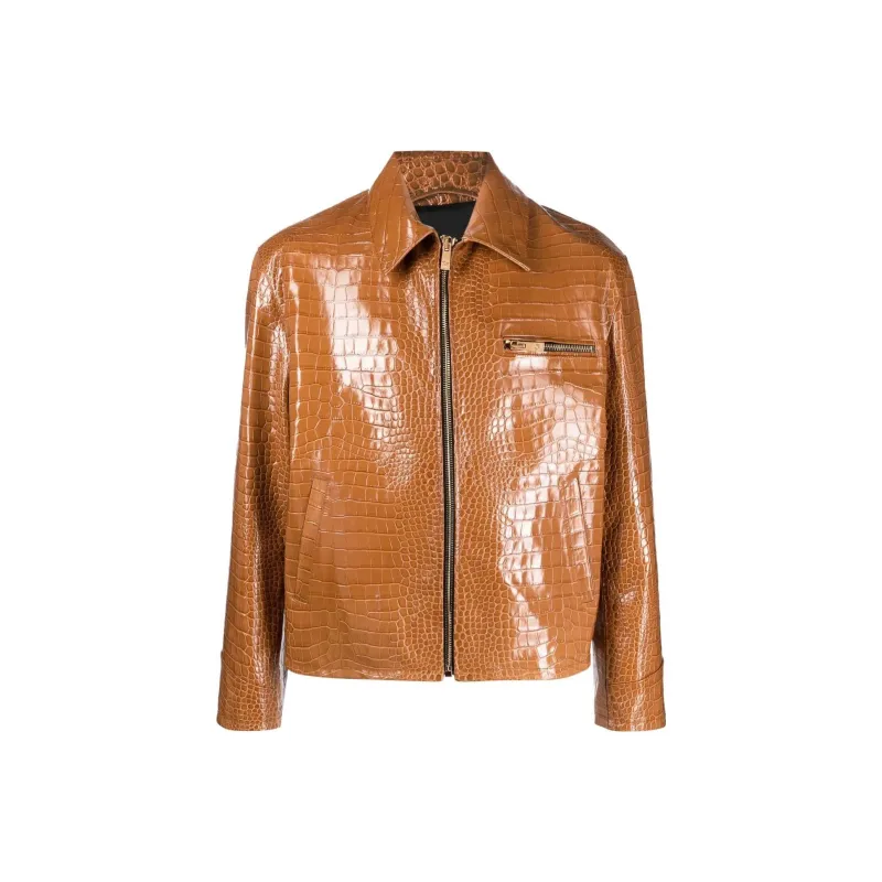 VERSACE Leather Jackets Men Khaki-0