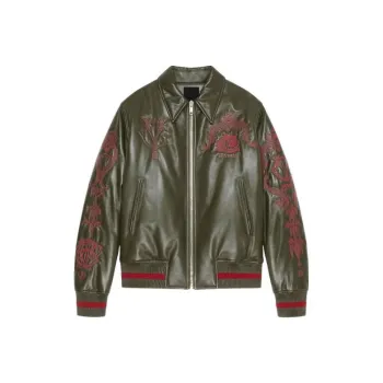 GIVENCHY SS24 Leather Jacket Men's Olive Green