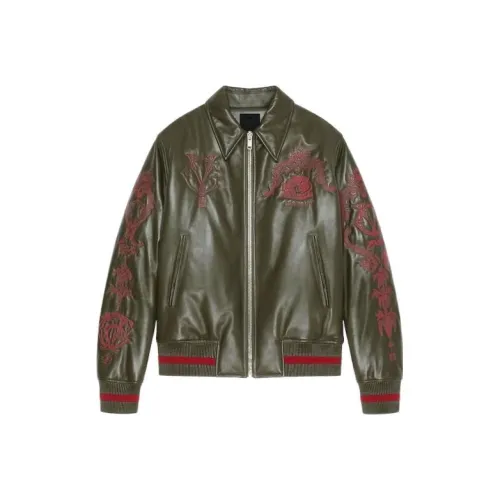 GIVENCHY SS24 Leather Jacket Men's Olive Green