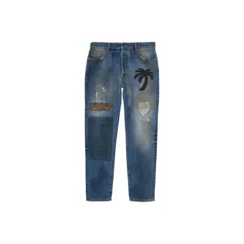 PALM ANGELS Patchwork High Waist Jeans