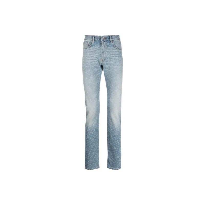 VERSACE Geometric print Washed Jeans-0