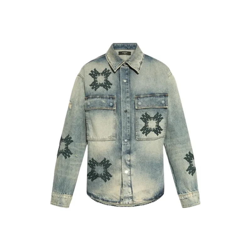 AMIRI Logo Embroidered Distressed Denim Overshirt-0