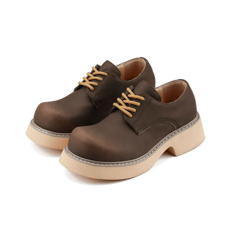 HANQIAORIJI Black Blood Series Abrasion Resistant Height Increasing Low Top Casual Shoes Unisex Dark Brown-1