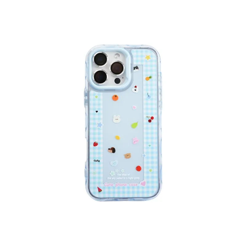 Sopi Acrylic Material Blue Plaid Trim Small Animal Phone Cases Compatible With IPhone 16/15 Pro Max/Apple 13/14 Pro/Max-4