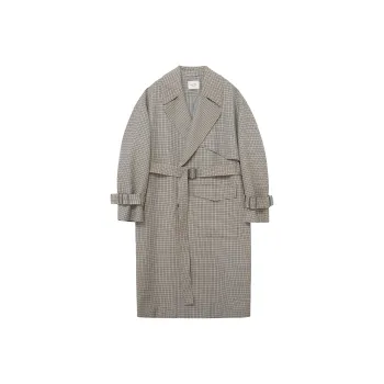 NANS STUDIO Trench Coats Men Blue Houndstooth