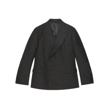 GUCCI SS24 Interlocking G Striped Wool Formal Jacket Jackets Coats Men's Black