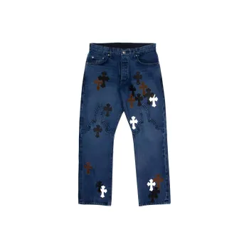Chrome Hearts Fleur Knee Cross Patch Jeans