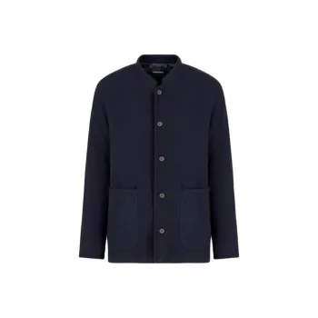 EMPORIO ARMANI Plated Plain knit Virgin wool Blazer With Guru Collar
