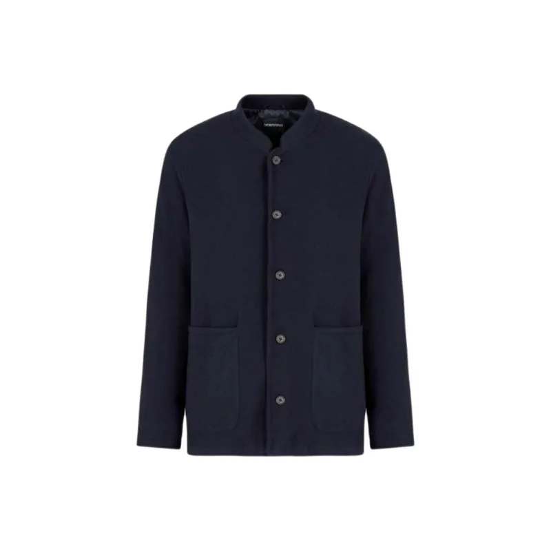 EMPORIO ARMANI Plated Plain knit Virgin wool Blazer With Guru Collar-0