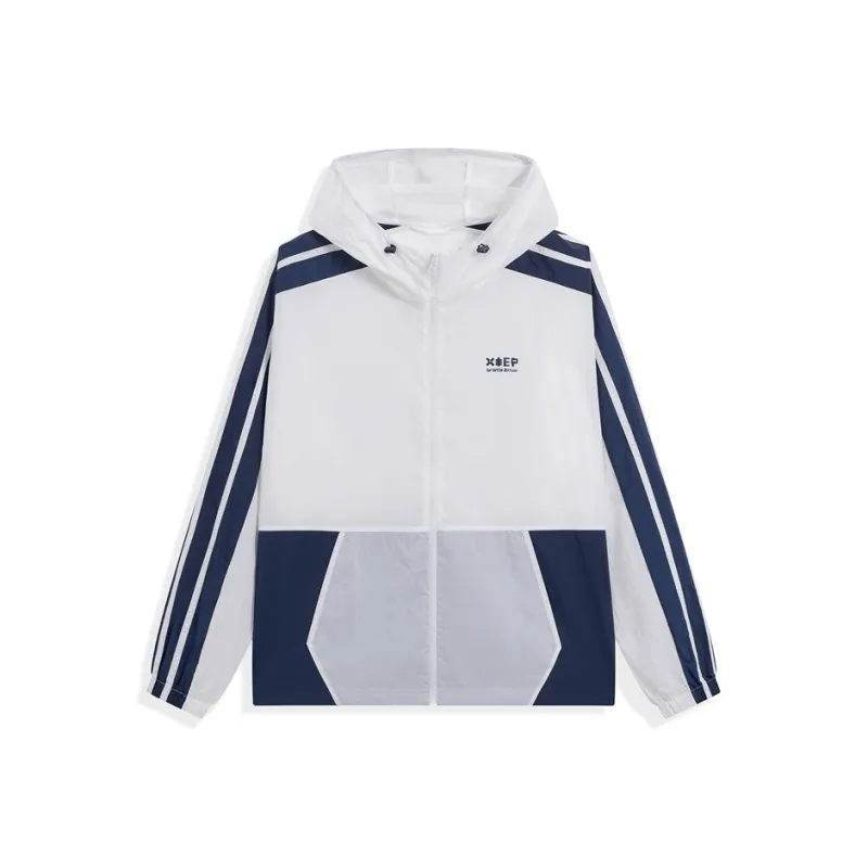 XTEP Single Trench Coat Unisex Pearl White/Ink Elegance Blue-0