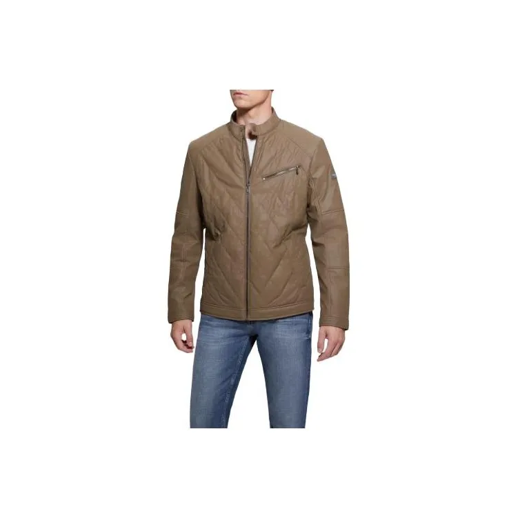 GUESS Quilted Biker Jacket Jackets Coats Men's Brown-0