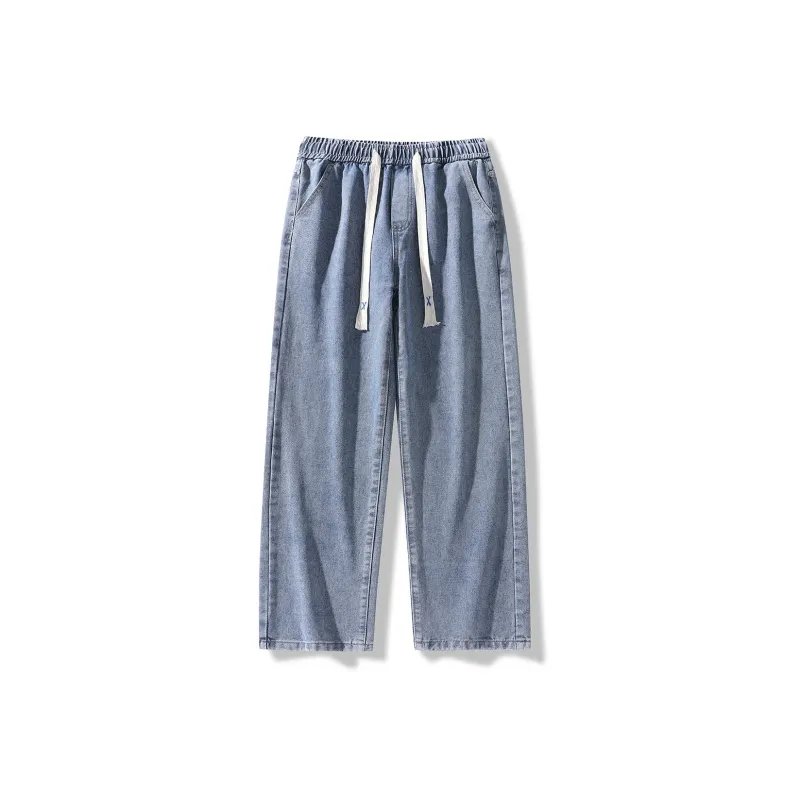 SIFLYTO Distressed Straight Fit Drawstring Jeans Unisex-4