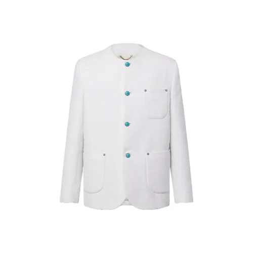 LOUIS VUITTON Chic Collarless Baby Llama And Wool Blend Jacket