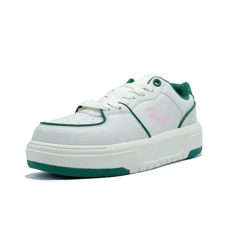 PAIN OR PLEASURE Low Top Skateboard Shoes Unisex White Green-1