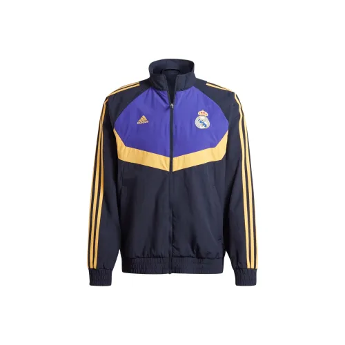 Adidas Real Madrid Woven Track Top Retro Sports Stand Collar Jackets Men's Ink Blue