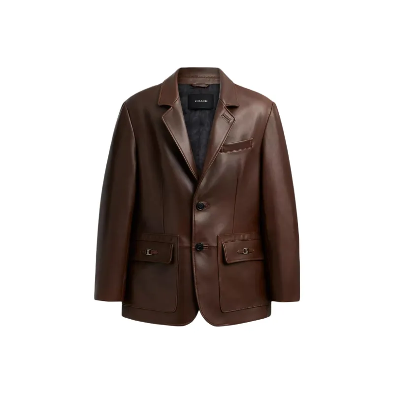 COACH Leather Jacket Men's Brown-0
