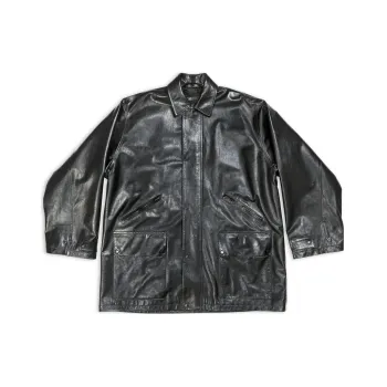 Balenciaga Garde-robe SS23 Leather Jacket Loose Fit Style Men's Black
