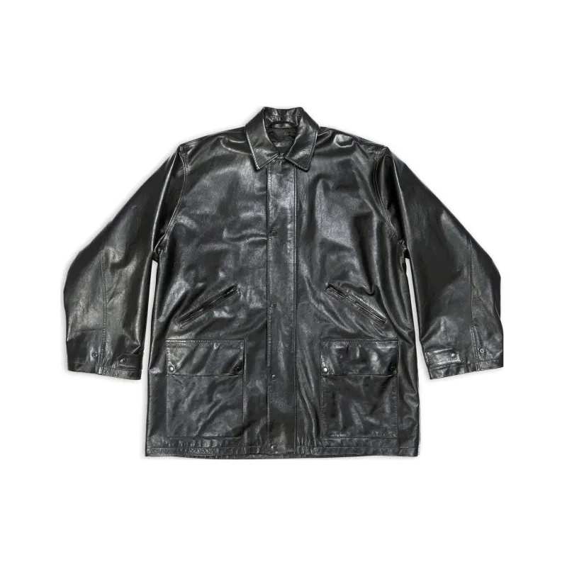 Balenciaga Garde-robe SS23 Leather Jacket Loose Fit Style Men's Black-0
