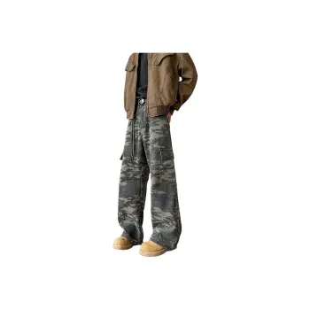 HOKLV Jeans Unisex Green Camouflage