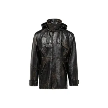 PRADA Leather Caban Jacket Jackets Coats Men's Black