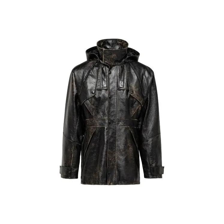 PRADA Leather Caban Jacket Jackets Coats Men's Black-0