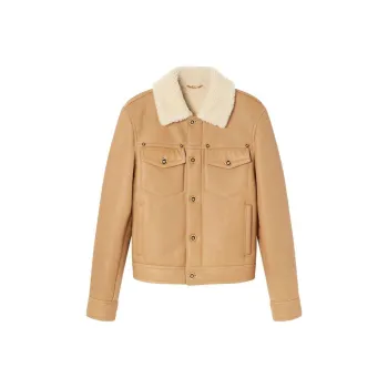 VERSACE Shearling-collar Panelled Leather Jacket