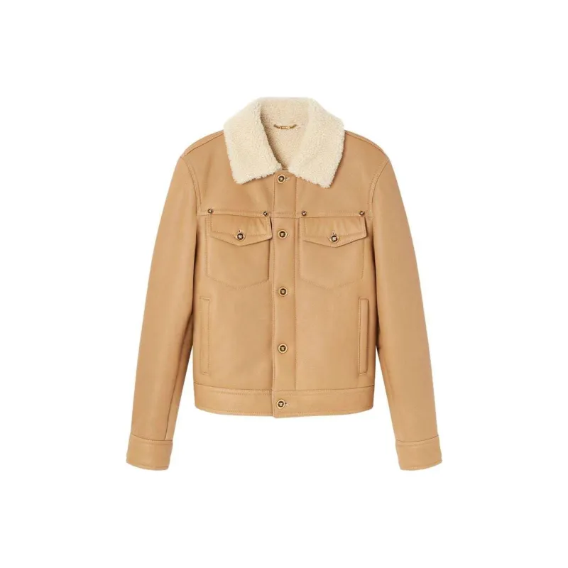 VERSACE Shearling-collar Panelled Leather Jacket-0