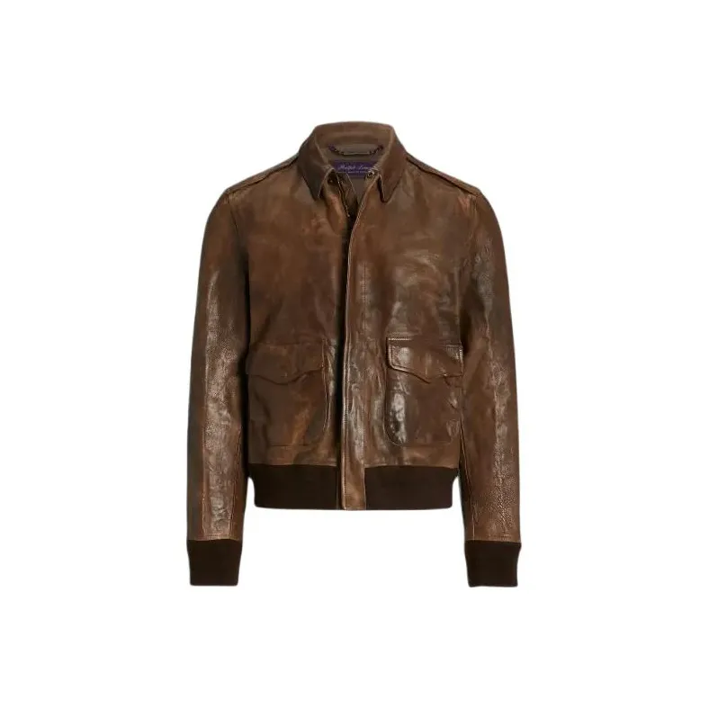 Ralph Lauren Purple Label Ridley Leather Bomber Jacket Jackets & Coats Men's Brown-0