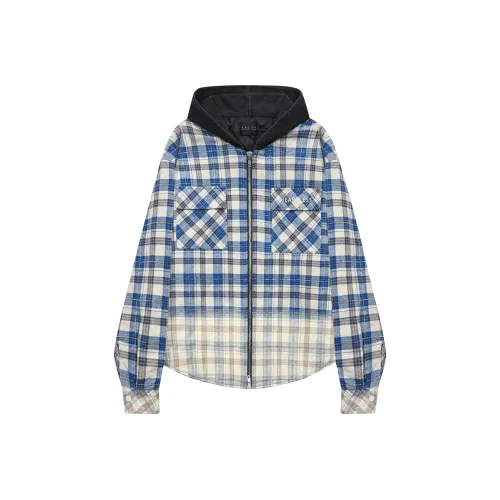 False Perception Hooded Shirt Jacket Unisex Washed Blue