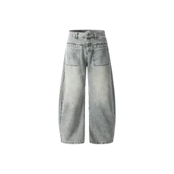 ONITSOP Reverse Pocket Design Scimitar Jeans Unisex Washed Blue