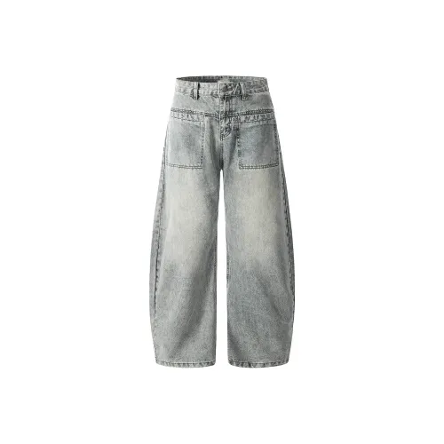 ONITSOP Reverse Pocket Design Scimitar Jeans Unisex Washed Blue